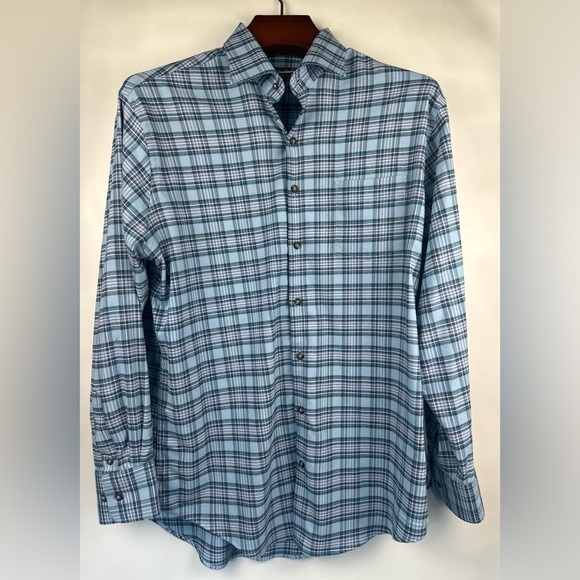 Men’s Peter Millar Shirt Large‎ Blue Crown Sport Vedder Gingham Performance - Picture 1 of 10